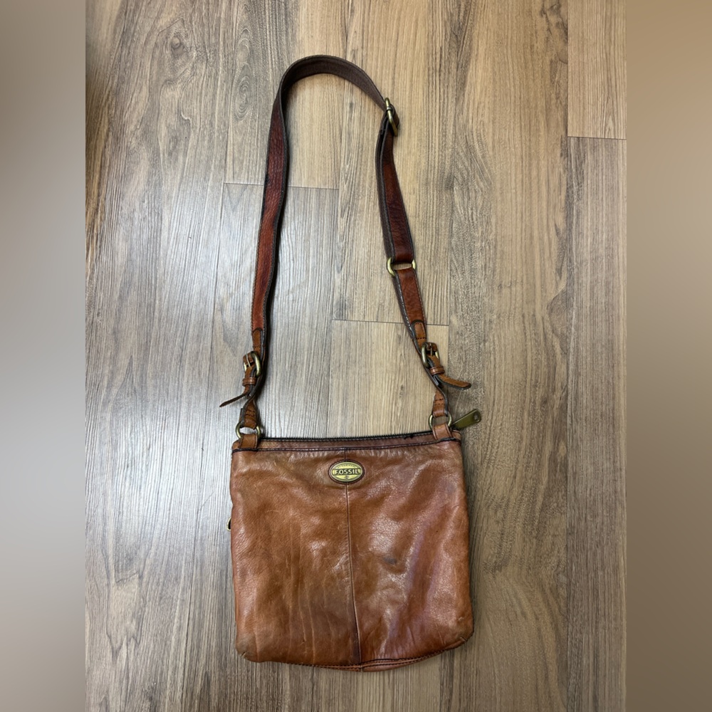 Vintage Fossil Western Brown Cowhide Leather Crossbody Bag Purse Festival Hippie